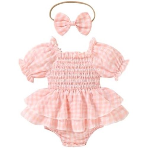 Happy Town Baby Girl Clothes Infant Summer Romper Dress Ruffle Short Sleeve Jumpsuit with Headband Cute Toddler Outfits