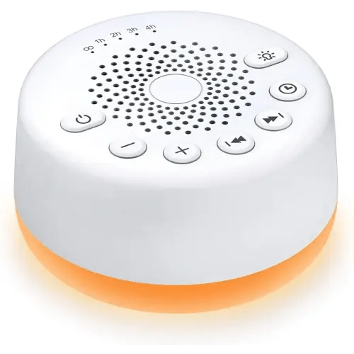 Sound Machine Easysleep White Noise Machine with 25 Soothing Sounds and Night Lights with Memory Function 32 Levels of Volume and 5 Sleep Timer Powered by AC or USB for Sleeping Relaxation (White)