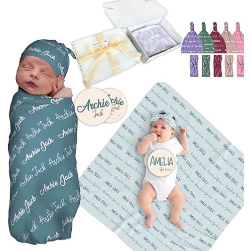 Personalized Baby Swaddle Blanket for Boys & Girls - Custom Name Blanket for Newborns