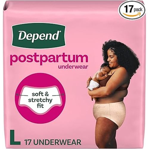 Depend Postpartum Underwear for Women, Adult Incontinence Underwear, Maximum Absorbency, Large, 17 Count