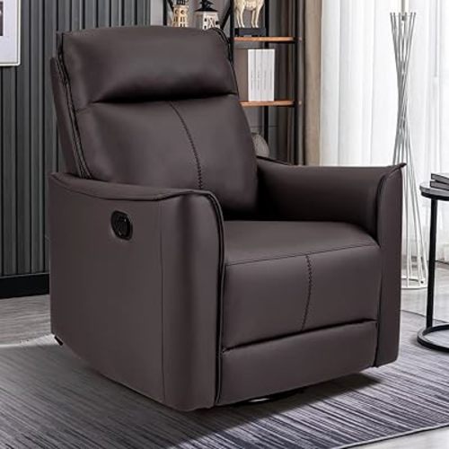 CANMOV Swivel Rocker Recliner, Glider Rocking Chair, Nursing Chairs Swivel Glider Recliners with Soft Backrest, Leathaire Manual Reclining Sofa for Living Room Bedroom Apartment, Dark Brown