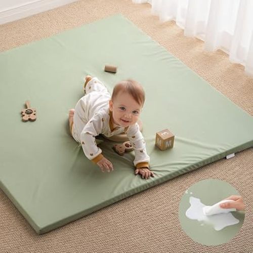 Blissful Diary Vegan Leather Baby Play Mat, 47''x47'', Light Green
