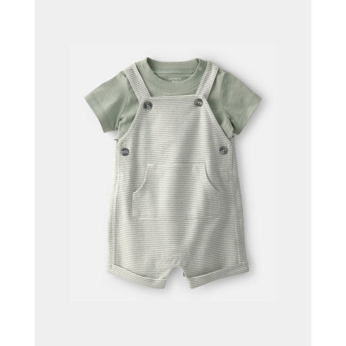 Baby Boy 2-Piece Striped Top & Shortall Set - Green | Carter’s Oshkosh Canada