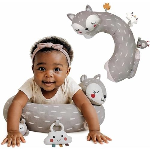 Tummy Time Activity Toy | Baby Sensory Pillow for Infants 0-6 Months | Pillow with Detachable Rattle | Crinkle & Teether Toys | Soft Breathable Floor Pillow for Newborns and Babies