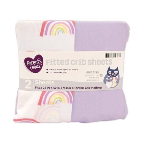 Parent's Choice 100% Cotton Fitted Crib Sheets, 2-Pack, Rainbow HSA/FSA Eligible