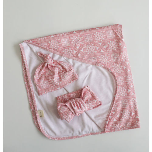 Organic Cotton Polynesian Island Pattern Swaddle 3 piece set (pink) | islandpepe