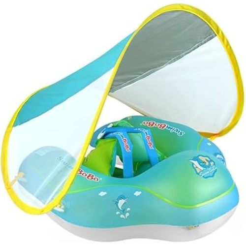PandaEar Baby Pool Float with Canopy, Inflatable Kids Pool Float with UPF50+ Sun Protection for 3 Month+, Size Large