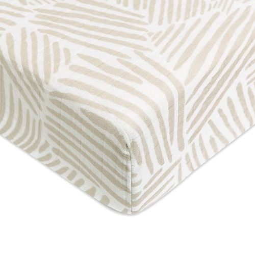 Babyletto 100% Organic Cotton Crib Sheet, GOTS-Certified, Fitted 360°, Ultra-Soft and Breathable Muslin - Oat Stripe