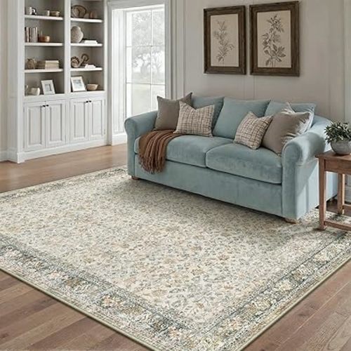 Beige Area Rug 5x7 Living Room Machine Washable Vintage Carpet Non Slip Indoor Retro Traditional Accent Throw Large Rug for Office Kitchen Bedroom Dining Room