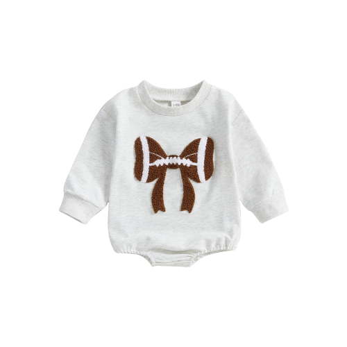Elippeo Baby Girl Bubble Romper Long Sleeve Crew Neck Bow Football Print Bodysuit Newborn Clothes 3 6 12 18 Months
