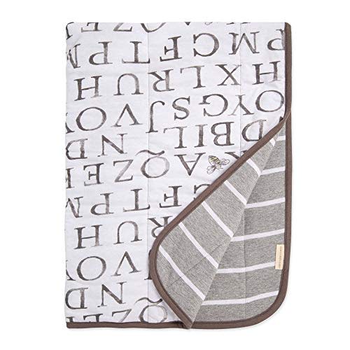 Burts Bees Baby Infant Reversible Blankets 100% Organic Cotton GOTS Certified - Letter Bee Prints with Quilting Pattern Soft Nursery Blanket with 100% Polyester Fill for Size 30 x 40 Inch