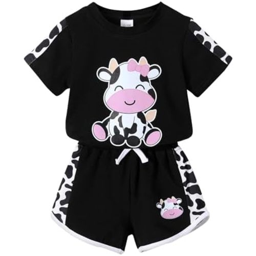 YOUNGER TREE Toddler Infant Baby Girls Summer Outfits Leopard Print Short Sleeve Pocket T-Shirt Tops Pants Clothes Sets