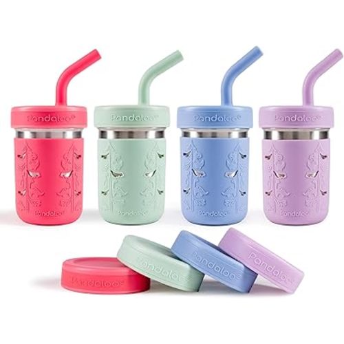 Pandaloo® Smoothie Cups for Kids - Stainless Steel Toddler Tumbler with Straw, Sippy Cup for Smoothies - BPA-Free, Toddler Snack Cups, 10 oz
