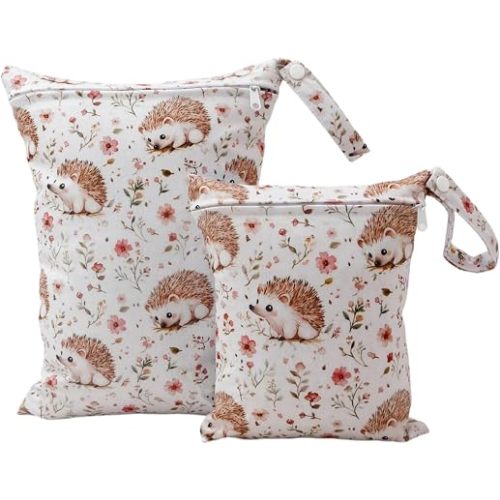 2 Sizes Wet Bags, Waterproof Storage Bag for Baby Diapers and Pump Parts (Animal Print)