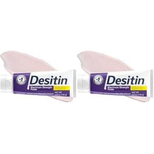 Desitin Maximum Strength Baby Diaper Rash Cream, 40% Zinc Oxide for Treatment, Relief & Prevention, Hypoallergenic, Phthalate- & Paraben-Free Paste, Protects Skin for 12 Hours, 4.8 oz (Pack of 2)