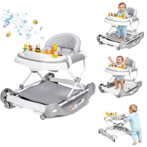 5 in 1 Baby Walker with Music and Lights for Boys Girls 6-18 Months,Wheels,Bouncer,Combo Portable & Adjustable Height for Toddler Infant,Grey