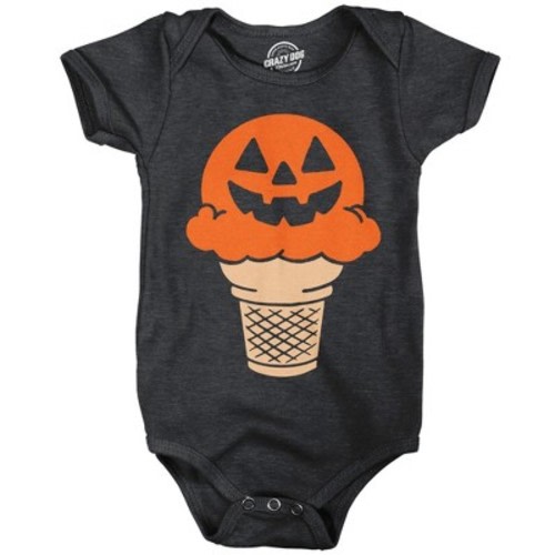 Jack O Lantern Ice Cream Cone Baby Bodysuit Jumper For Infants - Crazy Dog Baby Bodysuit For Halloween Season Black Newborn