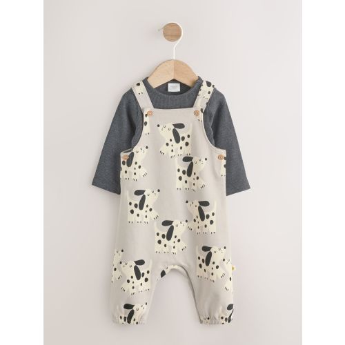 Mono Dog Jersey Dungarees And Bodysuit Baby Set 9-12M