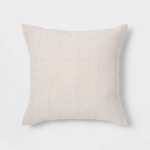 Pillow Perfect Oversized Woven Washed Windowpane Square Throw Pillow Cream : 20x20 Inch Polyester, Machine Washable Cloth Napkins - Threshold™
