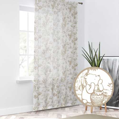 Winnie-the-Pooh Sheer Curtain: Neutral Toile Nursery Decor