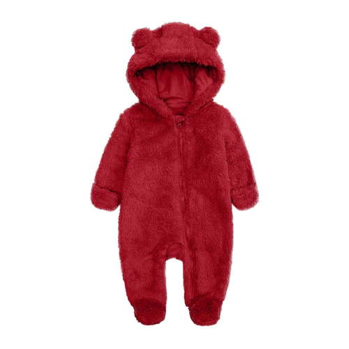 Povozer Baby Boys Girls Winter Coat Warm Fleece Hooded Romper Outwear(Red,6-9 Months)