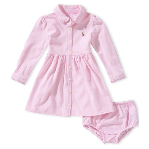 Ralph Lauren Baby Girls Puff Long Sleeve Knit Oxford Dress