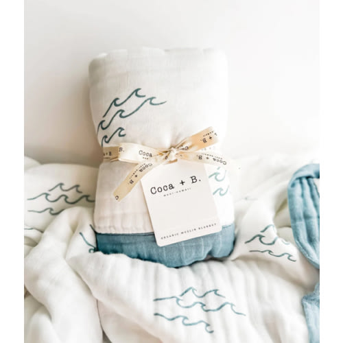 Simple Wave Bamboo Blanket - Ocean Nursery Decor | 6 Layers – Coca + B.