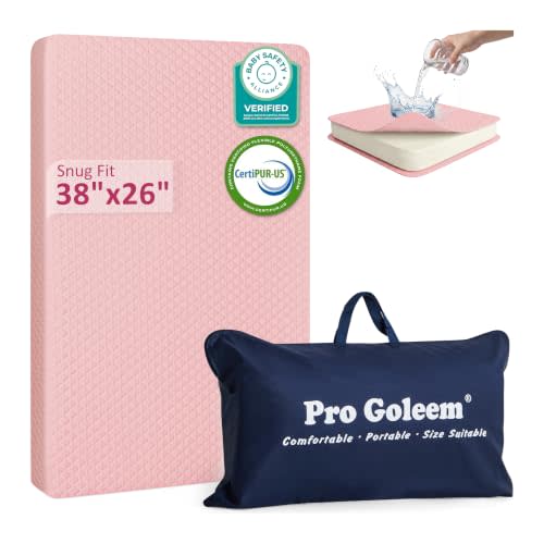 Pro Goleem Pack and Play Mattress 38"x26" for Babies Toddler Infant Pink | Waterproof Pack n Play Mattress Pad with Carry Bag, Firm Playard Mattress with Soft Cover