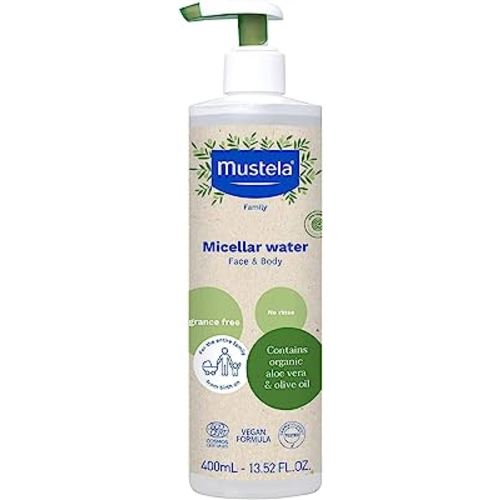 Mustela Certified Organic Micellar Cleansing Water -No-Rinse Natural Water Cleanser w/ Olive Oil & Aloe Vera - For Baby, Kid & Adult - Fragrance Free, EWG Verified & Vegan -13.5 oz-Packaging may vary