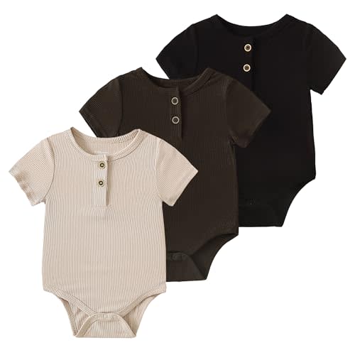 ROMPERINBOX Bamboo Onsies Baby Boy Short Sleeve 3 Pack Baby Bodysuit for Newborn Infant 0-24 Months, Viscose from Bamboo