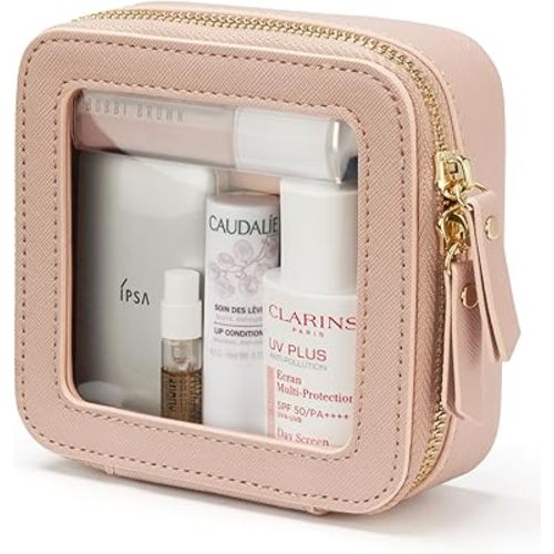 Popvibe Clear Makeup Bag Travel Cosmetic Case Transparent Toiletry Bag with Zipper, Portable Make Up Organizer Traveling Compact Car Bag for Essentials