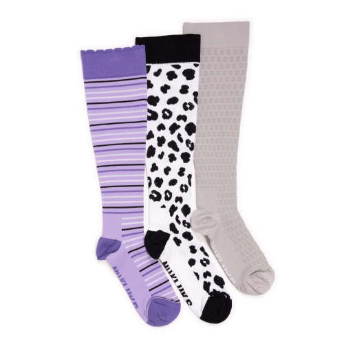 MUK LUKS Women's Wide Width Compression Nylon Knee-High Socks, 3-Pack, Shoe Size 6-10