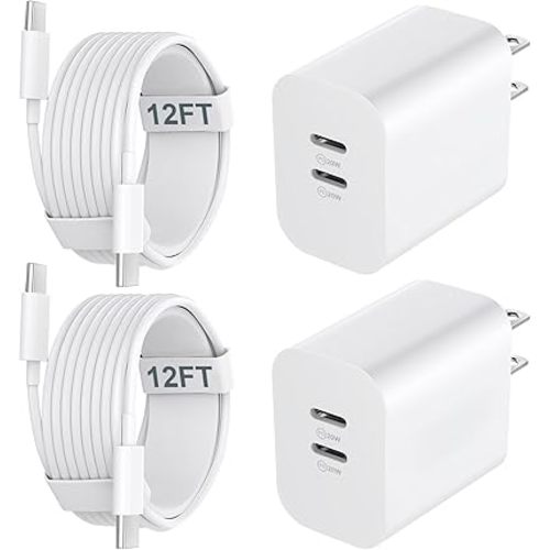 USB C Charger Block for Phone 17 16 15 Pro Max,20W Type C Charger with 12FT Long USB C to C Fast Charging Cord Cable Compatible for 17 16 15 Pro Max/17 16 15 Pro/15 Plus/15/Android Phone