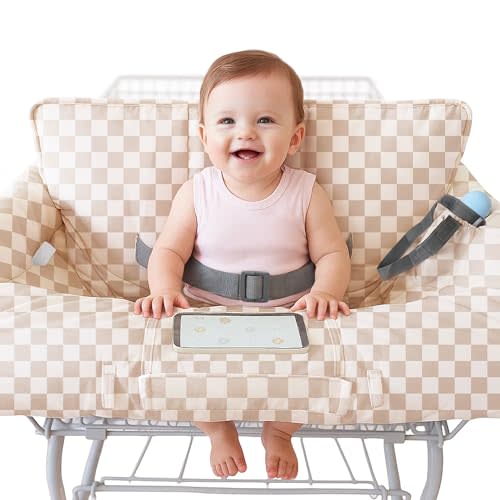 Konssy Cotton Shopping Cart Cover for Baby, Soft Cotton Outer Layer, Polyester-Filled Quilted Inner Layer, Universal High Chair Cover, Grocery Cart Cover for Boy or Girl