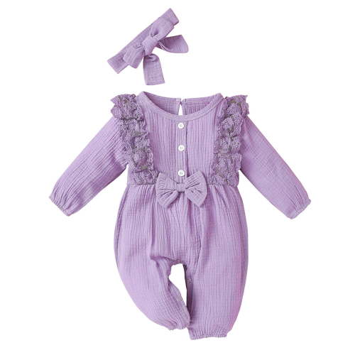 Staki Baby Girls Outfits Baby Girl Clothes Baby Girl One Piece Romper Fall Winter Long Sleeve Sets Cute Outfits(Purple,3-6 Months)