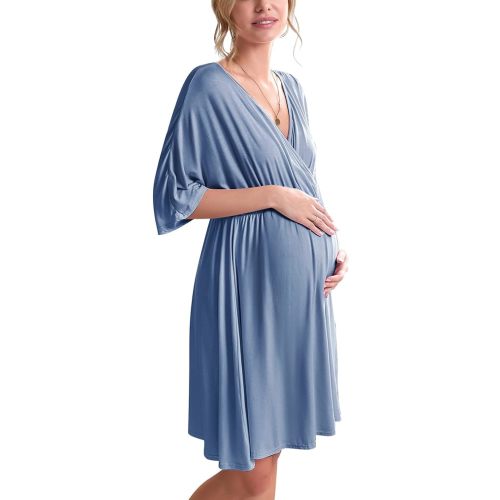 Ekouaer 3 in 1 Labor/Delivery/Hospital Gown Maternity Nursing Nightgown | Soft Fabric,High Stretchy,Split Front Flap,Elastic Waistline,Perfect for Pregnant and Postpartum in Daily,Sleeping,Hospital
