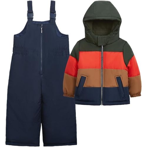Ski Jacket and Snowsuit Set, Orange Olive Colorblock, 12 Months