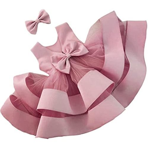 AIMJCHLD 0-6T Baby Girls V Backless Flower Dress Pageant Party Wedding Gown Dresses with Hair Bow