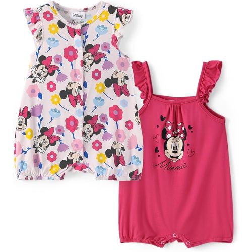 Disney Baby Girls Viscose Made from Bamboo 2 Packs Breathable Bodysuit with Ruffle Sleeves Romper Newborn to Infant