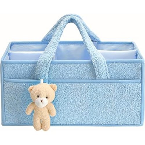 Baby Nappy Caddy Organizer, Nursery Storage Basket, Diaper Caddy Organizer, New Born Essentials, Portable Diaper Organizer, Baby Shower Gifts (Blue)