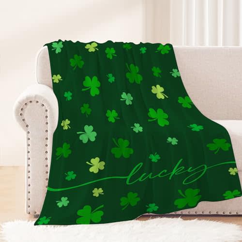 St Patricks Day Throw Blanket Green Lucky Shamrocks Blanket Saint Patricks Day Irish Blanket for Couch Sofa Bed Home Decorations Soft Cozy Lightweight Fuzzy Plush Fleece Blankets Gift 50x60
