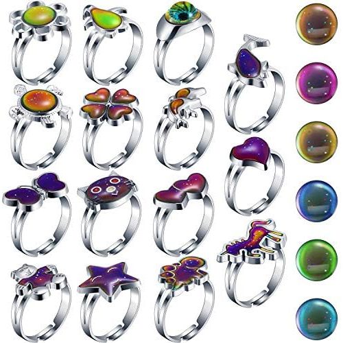 Hicarer 15 Pieces Mood Rings for Kids Adjustable Mixed Color Changing Mood Rings Gifts for Girls Boys Costume Props Birthday Party Favors and Goodie Bag Fillers