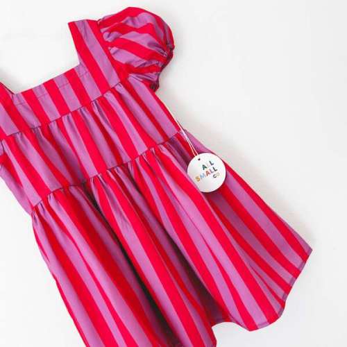Circus Stripe Puff Sleeve Dress, Red And Pink - All Small Co | Maisonette