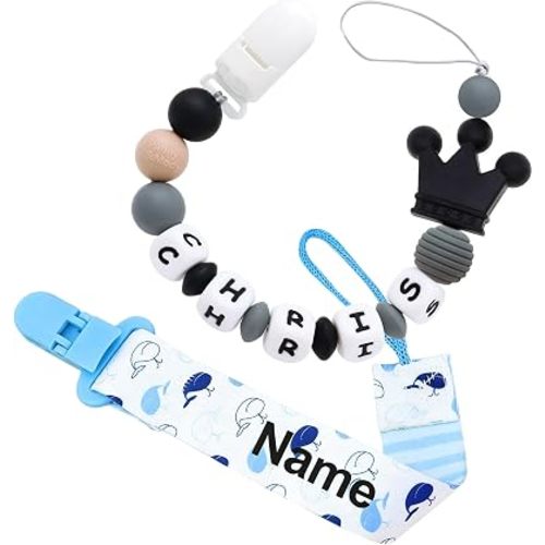 2 Pack Personalized Pacifier Clip with Name for Boy Girl Pacifier Holder