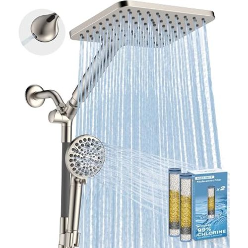 MakeFit Dual Filtered Rain Shower Head Combo, High Pressure Handheld Shower Head with Adjustable Bar - Rainfall Shower Head And Showerhead with Filter for Hard Water - Removes Chlorine