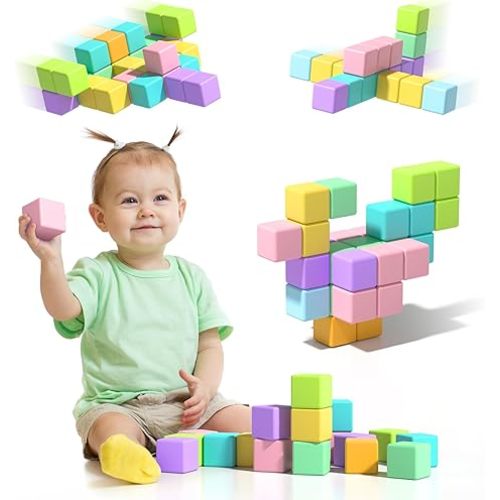 1.34 inch 56PCS Magnetic Blocks for Toddlers 4-8 Large Macaron Magnet Building Cubes for Kids Ages 3-5 Stem Preschool Stack Construction Educational Toys for 3+ Years Old Boys Girls