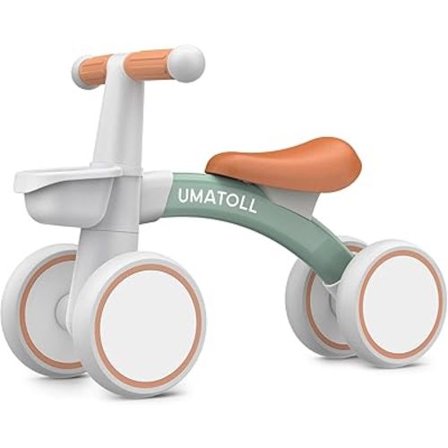 Umatoll Baby Balance Bike Toys for 1 Year Old Boys Girls Gifts, Adjustable Seat Baby Walker, First Birthday Gifts, 12-24 Months Toddler Ride on Toys with Removable Basket, Green