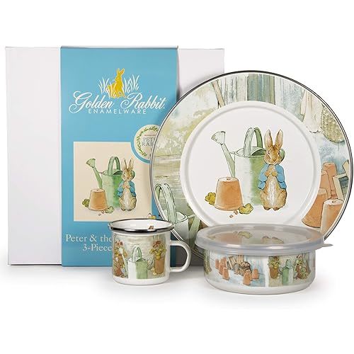 Golden Rabbit Enamelware - 3-piece Child Dinner Set (Peter & the Watering Can)