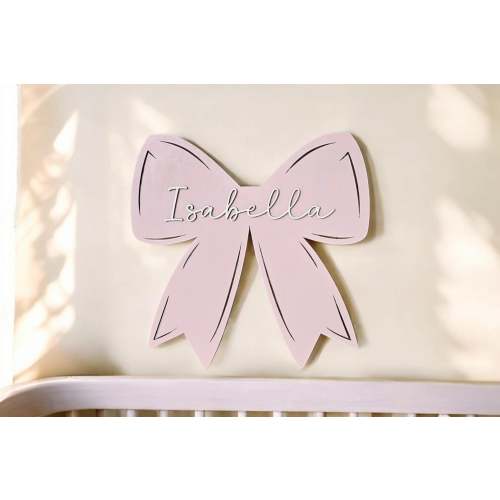 Personalized Bow Name Sign, Baby Girl Nursery Name Wooden Bow