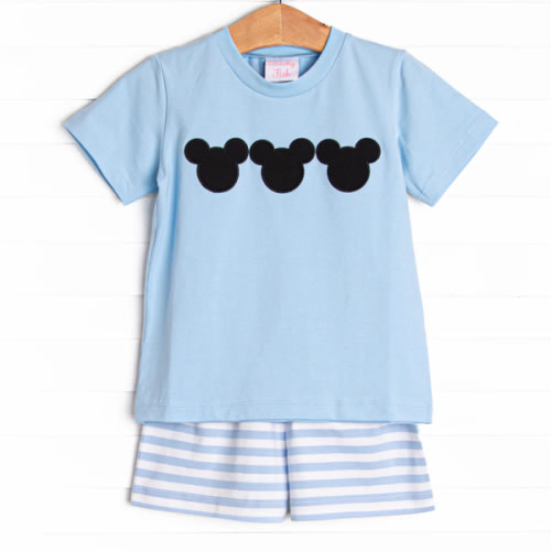Mr. Mouse Applique Short Set, Blue Stripe – Stitchy Fish
